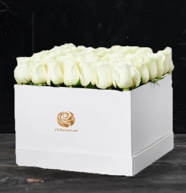 White Roses in White Square Box
