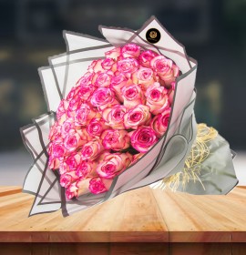 Double Color Pink Rose Bouquet