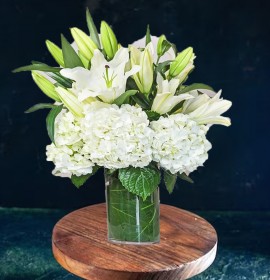 White Lily & Hydrangea in Vase