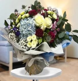Blue and Mixed Flowers Bouquet