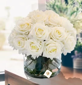 White Roses in Cylinder Vase