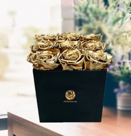 Golden Painted Roses in Square Box