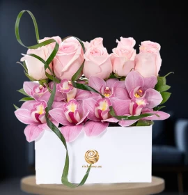 pink cymbidium and rose box Flowers for Newborn