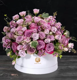 ATHENS- Elegant Mix of Rose and Wax Flowers in white Box