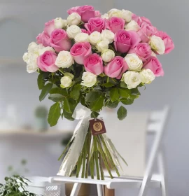 Pink and white roses bunch