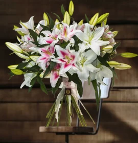 white and pink lily bunch order lily online dubai