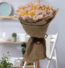 DODOMA- Sweet Heart Peach Spray Roses & Roses Jute Bouquet