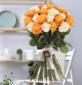orange and white roses bunch - send flowers online