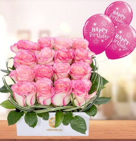 pink roses box - free balloon free gift