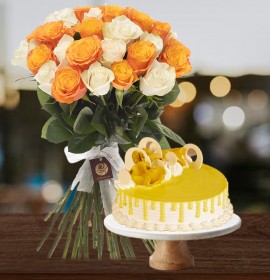 flowers and mango cake - flowers and cake