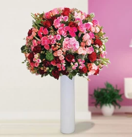 Pink Mixed Flowers Cylidner Tall Arrangement