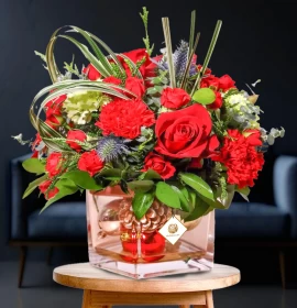 Christmas Flowers Roses and Carnations in Vase