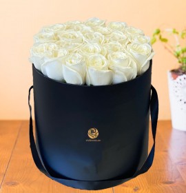 White Roses in Round Box