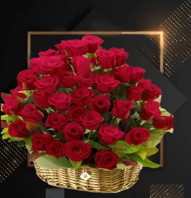 Dreamy Roses - 50 Red Roses in Basket
