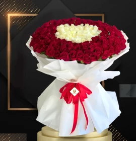 Angel Roses - White and Red Roses Heart Bouquet