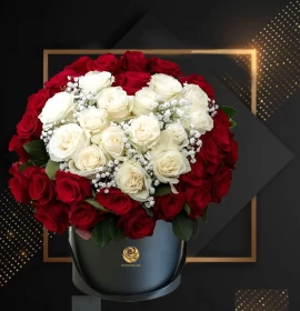 Valentine Girl - Red and White Roses Designed Heart Shape in Round Box