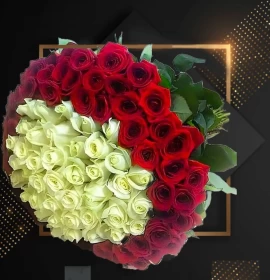 Hottie Roses - White and Red Valentine Roses Bunch