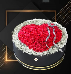 Sweet Valentine - Red Roses and Gypsohilia in Round Box