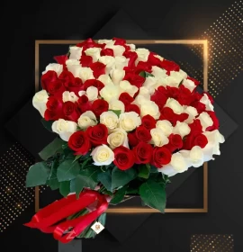 100 white and red roses bunch - hundred roses bunch