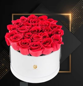 red roses in white box - flower box delivery