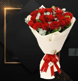 red roses in white wrapping - flower delivery