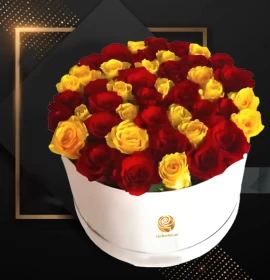orange and red roses box - flower delivery dubai