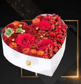red flowers on heart box - Valentine flowers