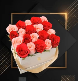 Red and pink roses square box