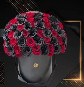 Red Roses and Black Painted Roses in Box