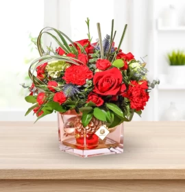 Christmas Flowers Roses and Carnations in Vase