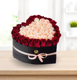 My Dream Roses - Red and White Roses in Heart Box