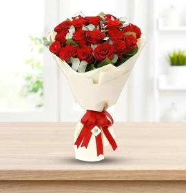 Bella - Valentines Red Roses with White Wrapping