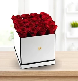 Queen Roses - Valentines Red Roses in White Square Box