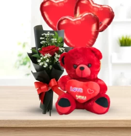 McQueen with 60cm Red Teddy, 3 Balloons