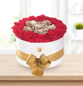 Foxy – Valentine’s Heart of Gold Red and Metallic Rose Box
